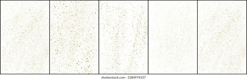 Set of Gold Glitter Texture Isolated on White Background. Golden Splash Silhouette. Amber Particles Color. Sparkles Rain. Vector Illustration, Eps 10.