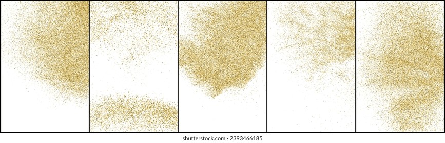 Set von Gold Glitter Textur einzeln auf Weiß. Abstrakter Stardust-Hintergrund. Goldene Explosion von Confetti. Vektorgrafik, EPS10.