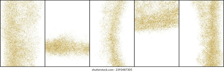 Set von Gold Glitter Textur einzeln auf Weiß. Abstrakter Stardust-Hintergrund. Goldene Explosion von Confetti. Vektorgrafik, EPS10.