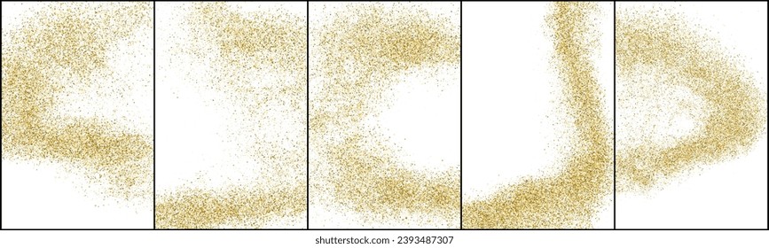 Set of Gold Glitter Texture Isolated On White. Abstract Stardust Background. Golden Explosion Of Confetti. Vector Illustration, Eps 10.