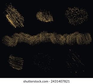 Set of Gold Glitter Texture Isolated On White. Amber Particles Color.