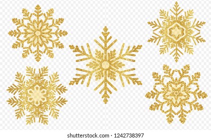 Set Gold glitter texture snowflake isolated on background.object for new year and merry christmas festival.poster,brochure.card.Vector illustration