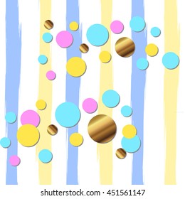 Set of Gold glittering and color confetti seamless pattern on striped background. Pastel Colors Kids texture for wallpapers, invitations, gift paper fill 