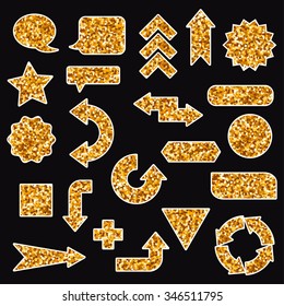 Set of gold glitters signs and arrows. Elements for your design. Vector illustration.