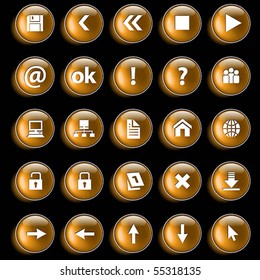 Set of gold glossy buttons for web design on black background