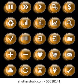 Set of gold glossy buttons for web design on black background