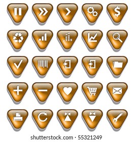 Set of gold glossy buttons for web design on white background