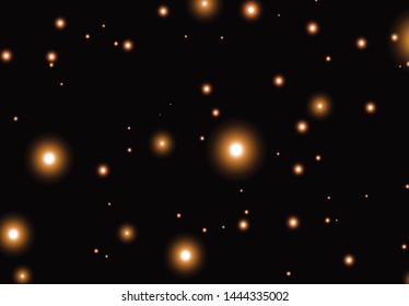 Set of gold glowing light effects isolated on dark background. Glow light effect. Star exploded sparkles.