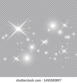 Set of gold glowing light effects isolated on transparent background. Glow light effect. Star exploded sparkles.