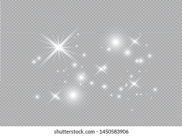 Set of gold glowing light effects isolated on transparent background. Glow light effect. Star exploded sparkles.