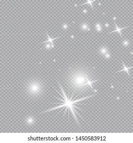 Set of gold glowing light effects isolated on transparent background. Glow light effect. Star exploded sparkles.
