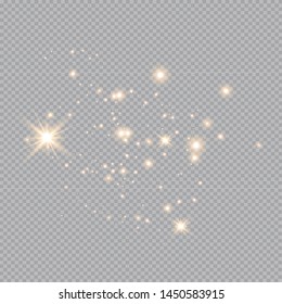 Satz goldglühender Lichteffekte einzeln auf transparentem Hintergrund.Lichteffekt. Sterne explodierte Funkeln.