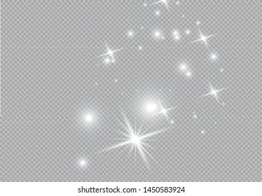 Set of gold glowing light effects isolated on transparent background. Glow light effect. Star exploded sparkles.