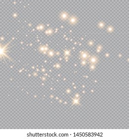 Set of gold glowing light effects isolated on transparent background. Glow light effect. Star exploded sparkles.