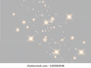 Set of gold glowing light effects isolated on transparent background. Glow light effect. Star exploded sparkles.