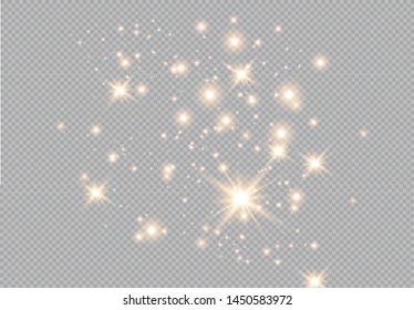 Set of gold glowing light effects isolated on transparent background. Glow light effect. Star exploded sparkles.