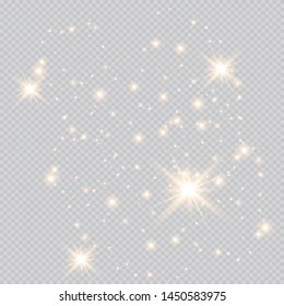 Set of gold glowing light effects isolated on transparent background. Glow light effect. Star exploded sparkles.