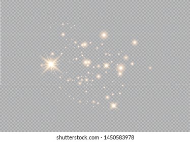 Set of gold glowing light effects isolated on transparent background. Glow light effect. Star exploded sparkles.