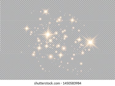 Set of gold glowing light effects isolated on transparent background. Glow light effect. Star exploded sparkles.