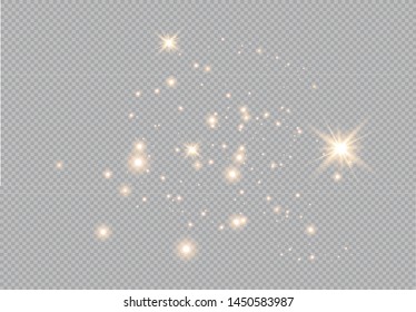 Set of gold glowing light effects isolated on transparent background. Glow light effect. Star exploded sparkles.