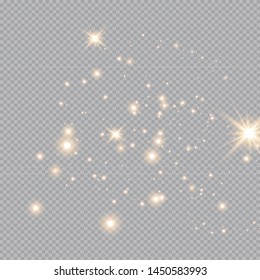Set of gold glowing light effects isolated on transparent background. Glow light effect. Star exploded sparkles.