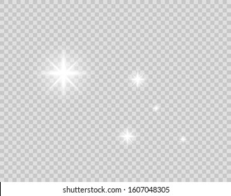 Set of gold glowing light effects isolated on transparent background. Glow light effect. Star exploded sparkles. Vector illustration