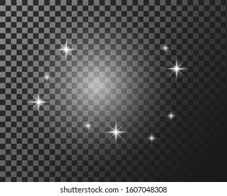 Set of gold glowing light effects isolated on transparent background. Glow light effect. Star exploded sparkles. Vector illustration