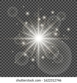 Set of gold glowing light effects isolated on transparent background. Glow light effect. Star exploded sparkles.