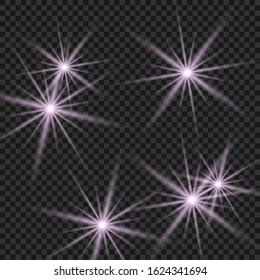 Set of gold glowing light effects isolated on transparent background. Glow light effect. Star exploded sparkles.