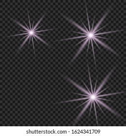 Set of gold glowing light effects isolated on transparent background. Glow light effect. Star exploded sparkles.