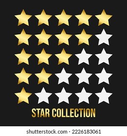 Set of gold gradient colour fine stars on a black background.