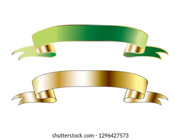 Set of gold and green ribbons with space for your text. Vector illustration.