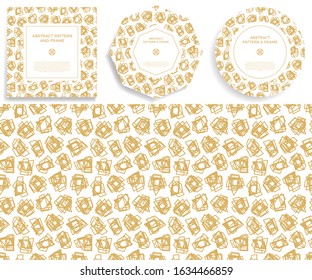 Set of gold Hand Draw abstract shapes Frame Border with line and geometrical object. Hexagon, square and circle Geometric Shape Vector Illustration. Creative art Design with copy space for text.