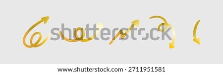 Set of Gold Hand Drawn Doodle Arrows Vector Elements. Abstract gold doodle arrows texture luxury element. Isolated arrows graphic design template.