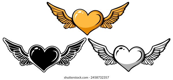 set gold heart wing icon. elegant love design vector illustration