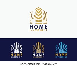 Set of Gold Home Building with Initial Letter H I, Golden Real Estate Apartment with HI Monogram luxury elegant logo design