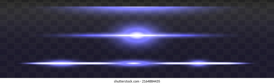 Set of gold horizontal lens flares pack. Abstract light flares, laser beams, sparkling lined, horizontal light rays. Vector illustration.