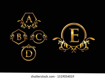 Set of Gold Initial Monogram Logo Frame Vector