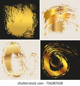 Set of gold ink brushes square.Grunge backgrounds  for your design.