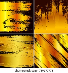 Set of gold ink brushes square.Grunge backgrounds  for your design.