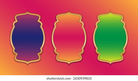 Set of Gold Islamic, Ramadhan, Moslem Gradient Label for Flyer, Banner, Poster, Etc. High Quality Label Vector