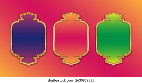 Set of Gold Islamic, Ramadhan, Moslem Gradient Label for Flyer, Banner, Poster, Etc. High Quality Label Vector