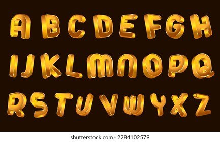 Set of gold isolated alphabet letters. Bright metallic 3D, realistic vector illustration