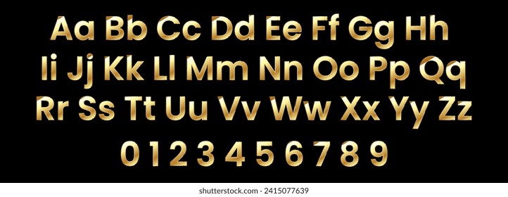 Set of gold isolated alphabet letters and numbers. Creative vector illustration of golden glossy font, gold alphabet