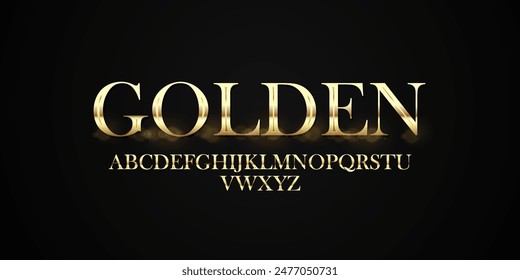 Satz von isolierten goldenen Buchstaben und Zahlen. Beschriftungstext für Poster Headline, Werbetext, Luxus-Alphabet-Design, Schriftart, goldene Alphabete Buchstaben, Vektorgrafik Vorlage