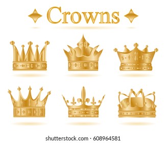 Set Of Gold King Crown Or Pope Tiara.Vector Illustration