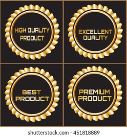 Set of gold label ,high quality product, excellent ,best product, premium product 