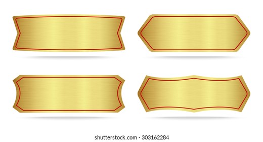 Set of Gold label metal or Metallic gold name plate .Vector illustration