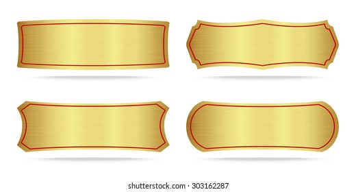 Set Of Gold Label Metal Or Metallic Gold Name Plate .Vector Illustration
