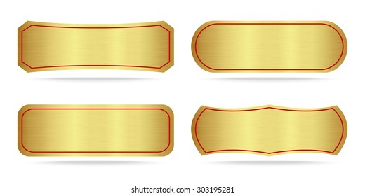 Set of Gold label metal or Metallic gold name plate .Vector illustration